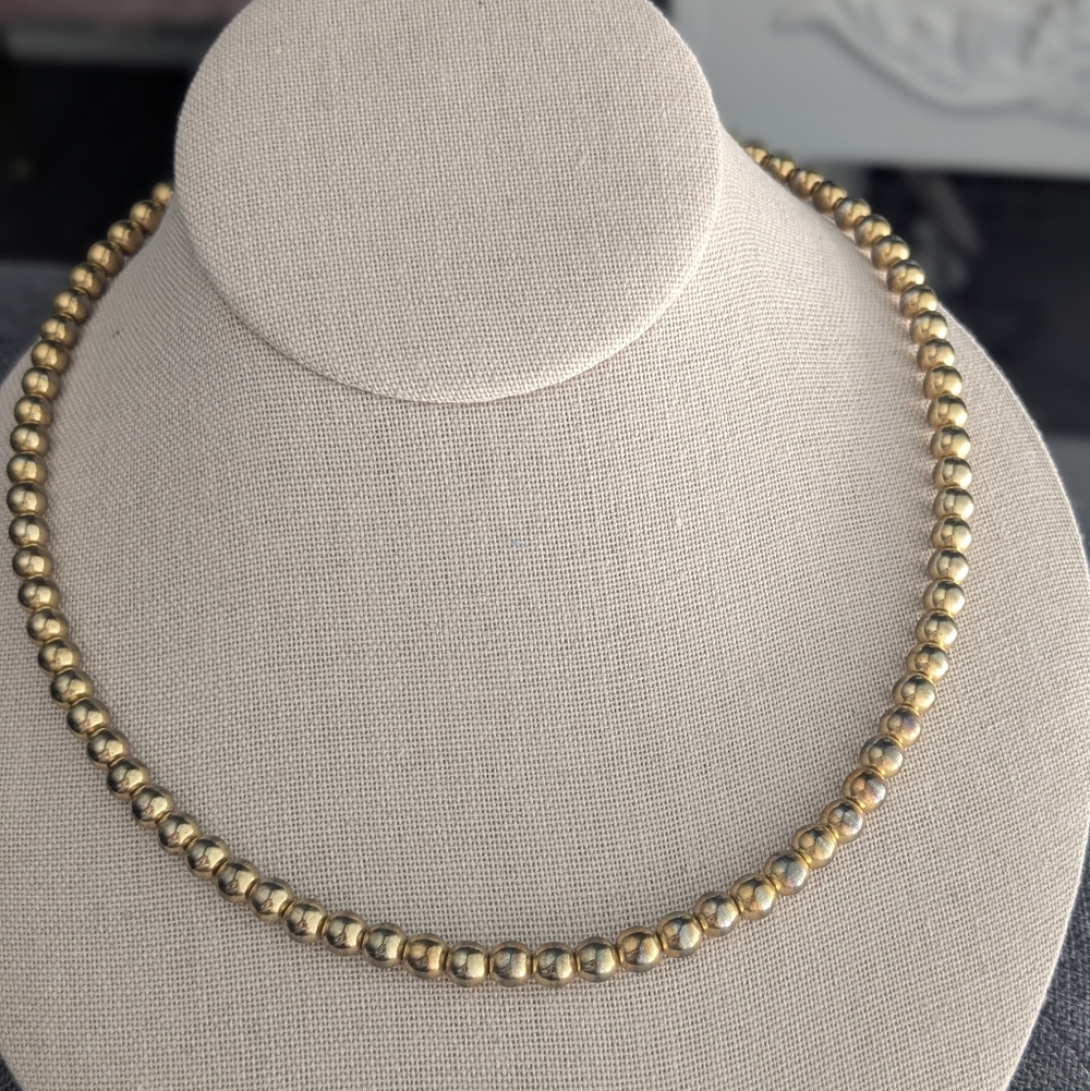 Vintage Gold Tone Beaded Necklace | 18” Magnetic Clasp Statement Chain